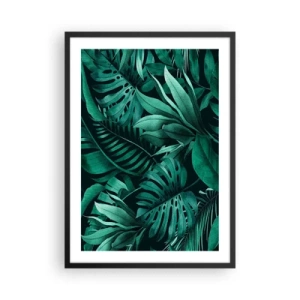 Plakat i sort ramme - Tropiske blade i grønne nuancer - 50x70cm - Dyb tropisk grøn - Moderne vægdekoration til stue og soveværelse ARTTOR