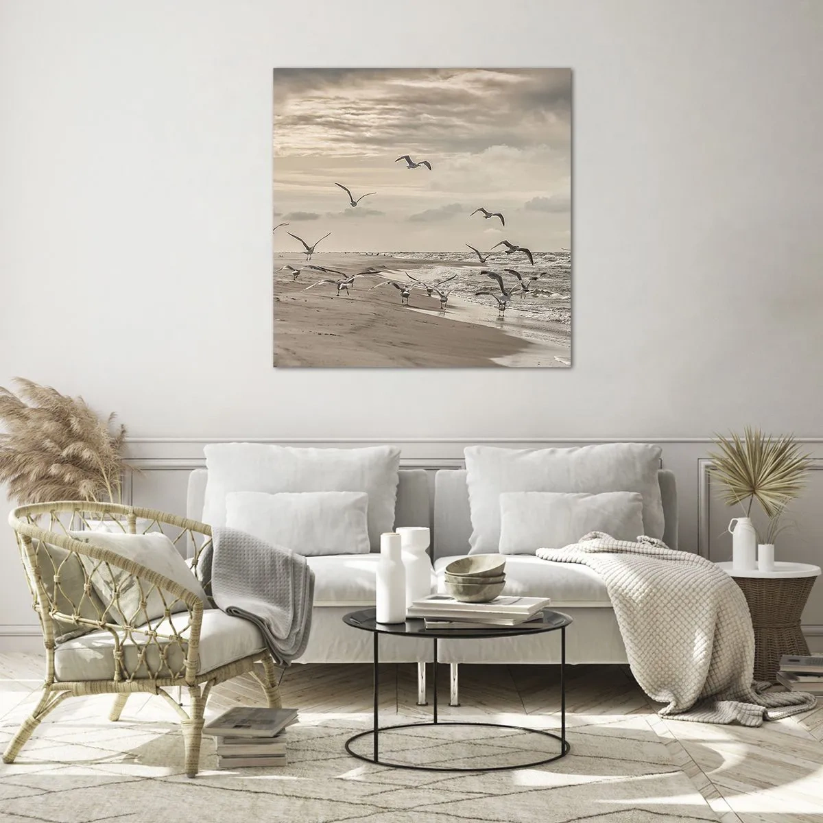 Billede på glas - Havet brummer, fuglene synger - 70x70 cm