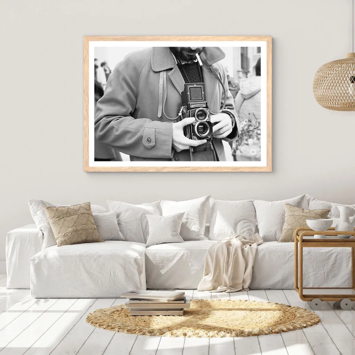 Plakat i ramme af lyst egetræ - I retro stil - 100x70 cm