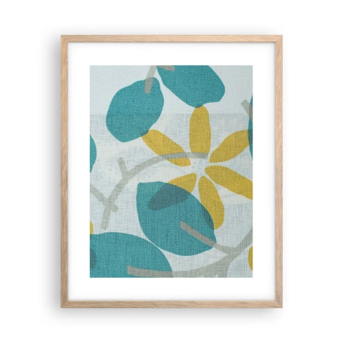 Plakat i ramme af lyst egetræ - Blandt azurblå blade - 40x50 cm