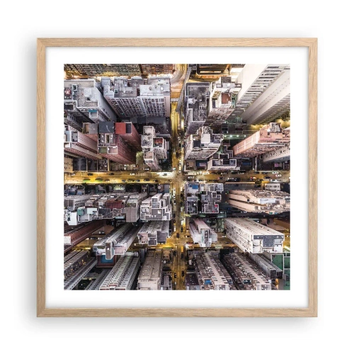 Plakat i ramme af lyst egetræ - Hilsner fra Hong Kong - 50x50 cm