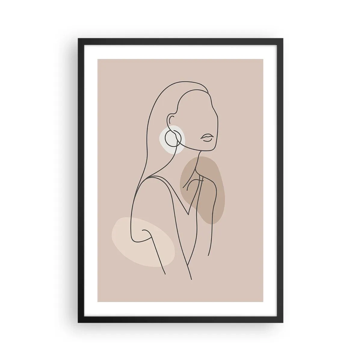 Plakat i sort ramme - En minimalistisk tegning af en kvinde i pastelfarver af beige. - 50x70cm - Et ikon for pigelivet - Moderne vægdekoration til stue og soveværelse ARTTOR