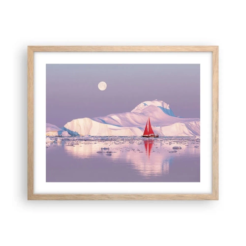 Plakat i ramme af lyst egetræ - Sejlets varme, isens kulde - 50x40 cm