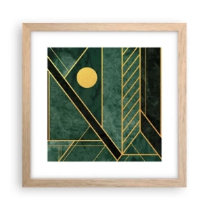 Plakat i ramme af lyst egetræ - Dynamikken i guld og azurblå - 30x30 cm