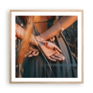 Plakat i ramme af lyst egetræ - Forbundet med naturen - 60x60 cm