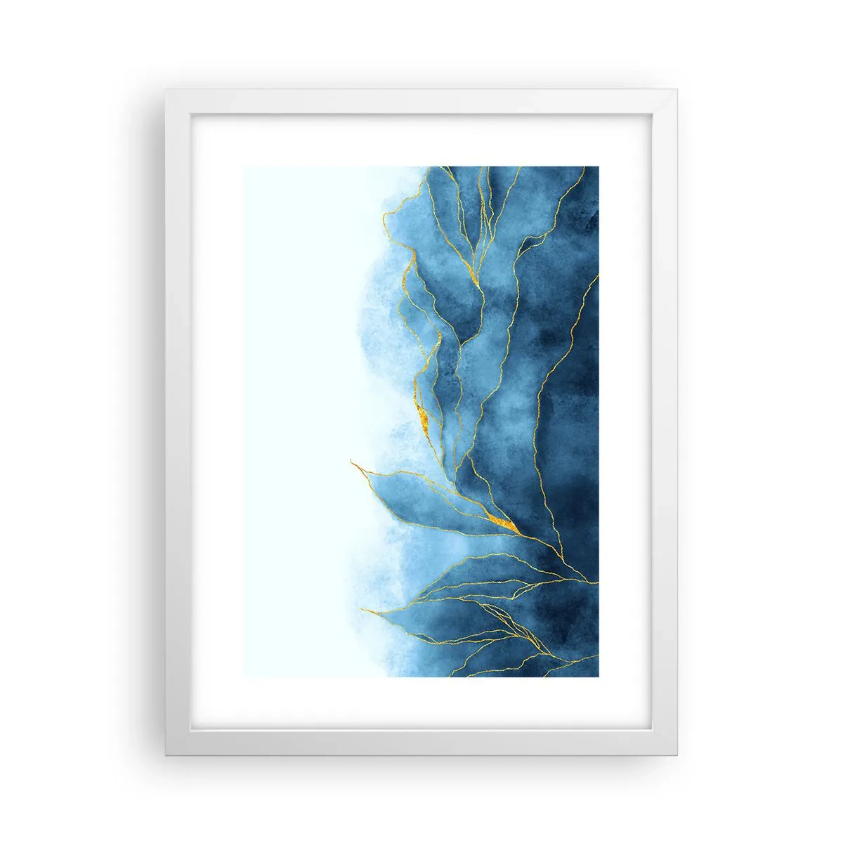 Plakat i hvid ramme - Blå i guld - 30x40 cm