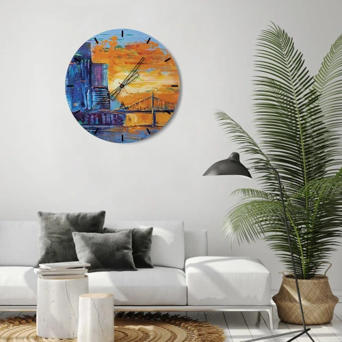 Vægur, Uret - Et farverigt indtryk af byen ved solnedgang - 30x30cm - Kultur og natur - Moderne vægdekoration til stue, køkken og soveværelse ARTTOR