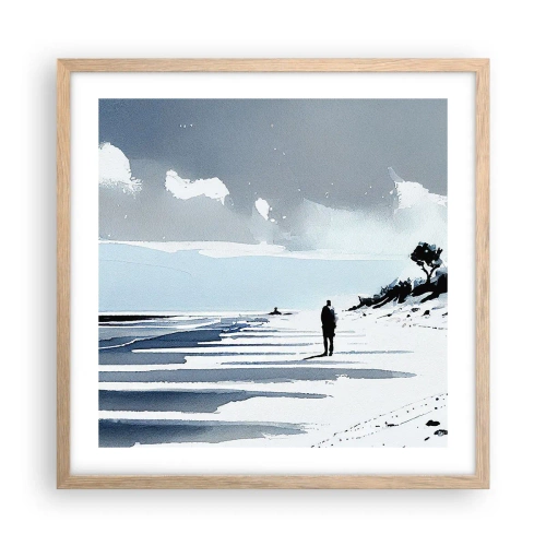 Plakat i ramme af lyst egetræ - Alene - 50x50 cm