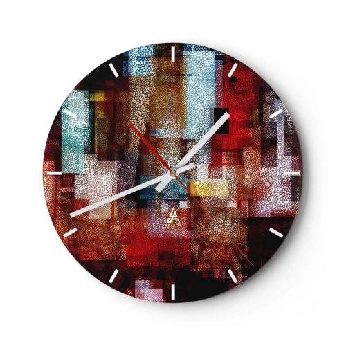 Vægur, Uret - Abstrakte kompositioner i nuancer af rød og guld med et geometrisk mønster - 30x30cm - Forvirring med forvirring - Moderne vægdekoration til stue, køkken og soveværelse ARTTOR