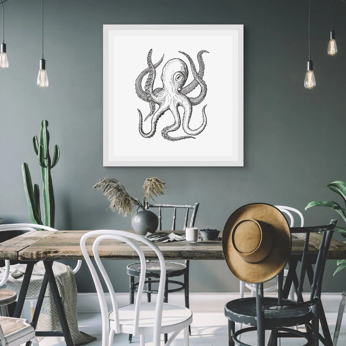 Plakat i hvid ramme - Dans med bølger - 30x30 cm