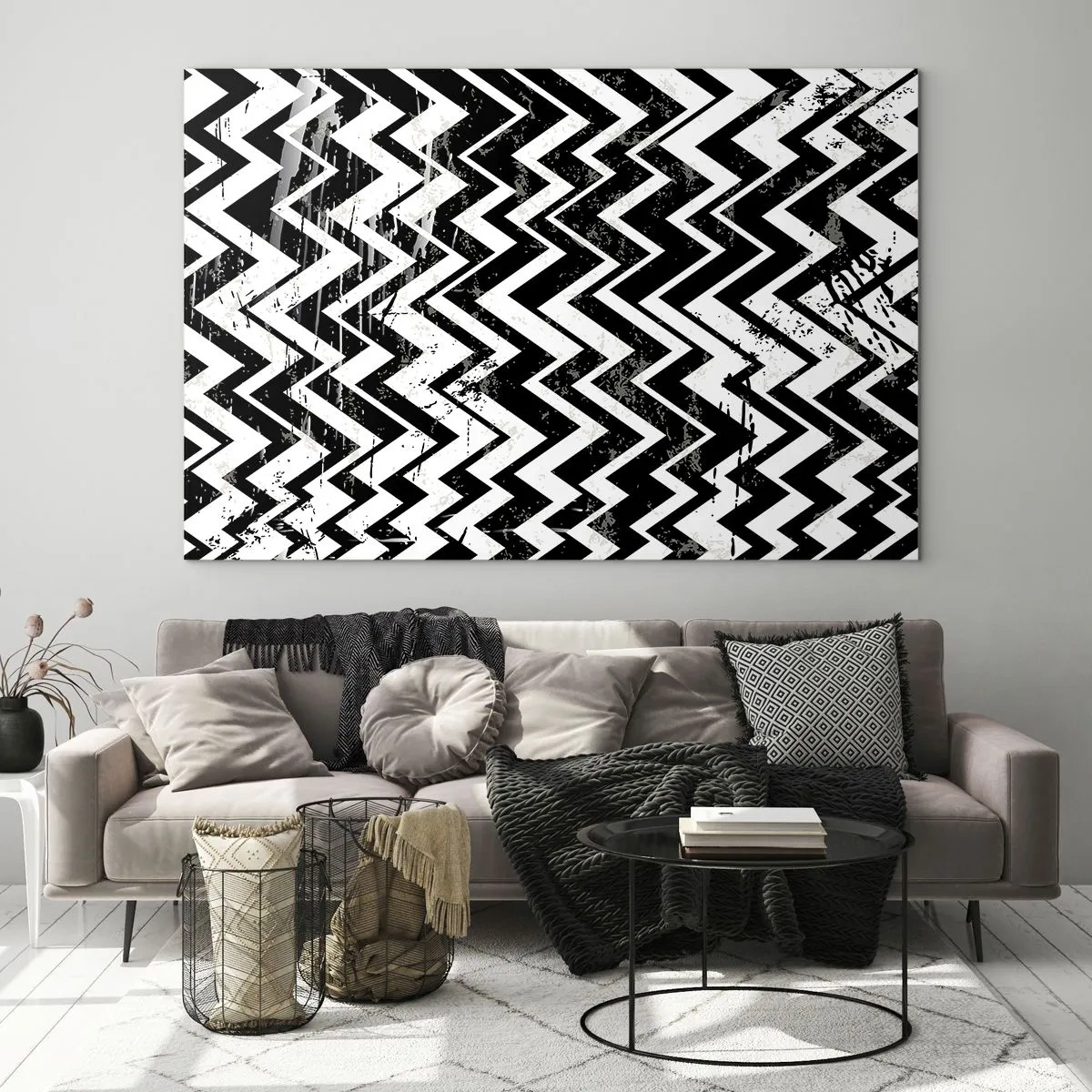 Billede på glas - Zig-hvid, zag-sort - 120x80 cm
