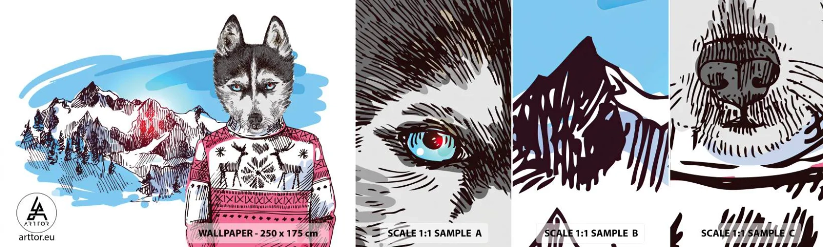 Prøve Fototapet Selvklæbende Deluxe Sticker - Ulv i fåreuld - Abstraktion, Ulv, For børn - 100x30 cm