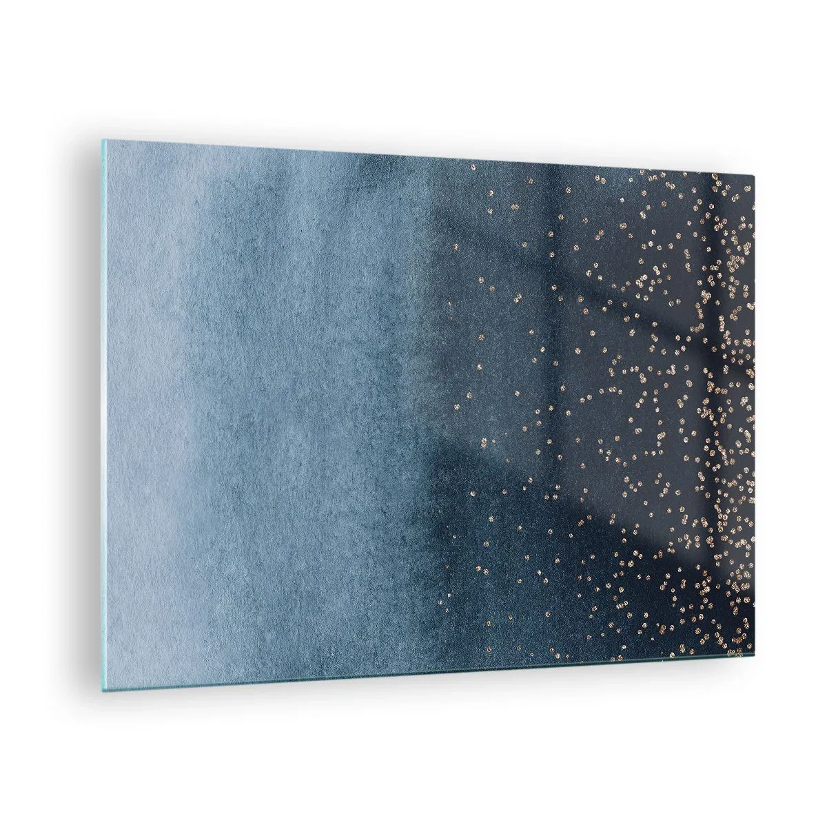 Billede på glas - Marineblå gradienter med små guldprikker - 70x50cm - Sammensætning - blå faser - Moderne vægdekoration til stue og soveværelse ARTTOR