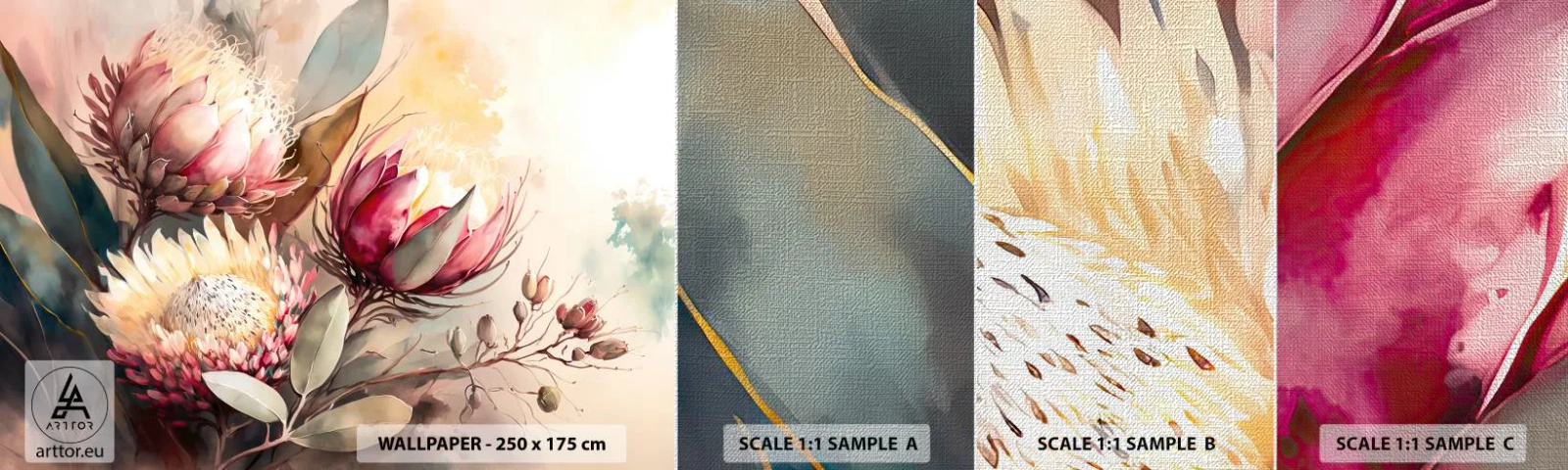 Prøve Fototapet Premium Canvas - I profil og en face - Blomster, Art Deco, Botanik - 100x30 cm