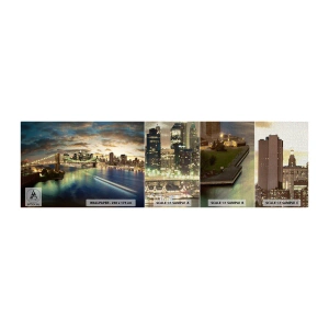 Prøve Fototapet Premium Canvas - En oplyst aften over Manhattan - By, Bro, New York - 100x30 cm