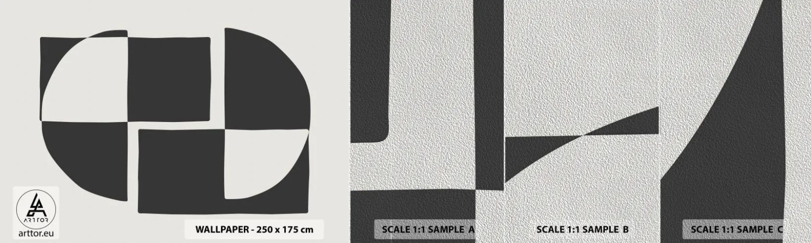 Prøve Fototapet Premium Sand - Antitese - syntese - Abstraktion, Stykke, Sort og hvid - 100x30 cm