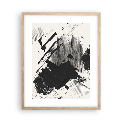Plakat i ramme af lyst egetræ - Abstraktion - det sortes udtryk - 40x50 cm