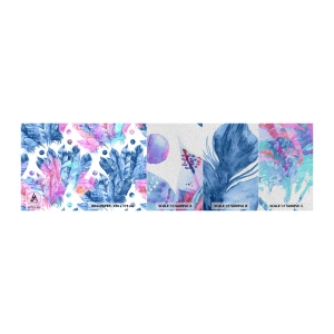 Prøve Fototapet Premium Sand - Plys i lyserød og blå - Fuglefjer, Farverig Illustration, Grafik - 100x30 cm