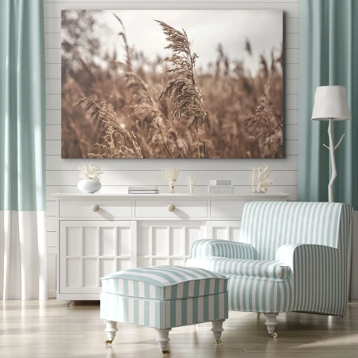 Lærredstryk - Billede på lærred - Gyldne græsser mod baggrunden af efterårslandskab - 70x50cm - Efteråret er allerede på markerne - Moderne vægdekoration til stue og soveværelse ARTTOR