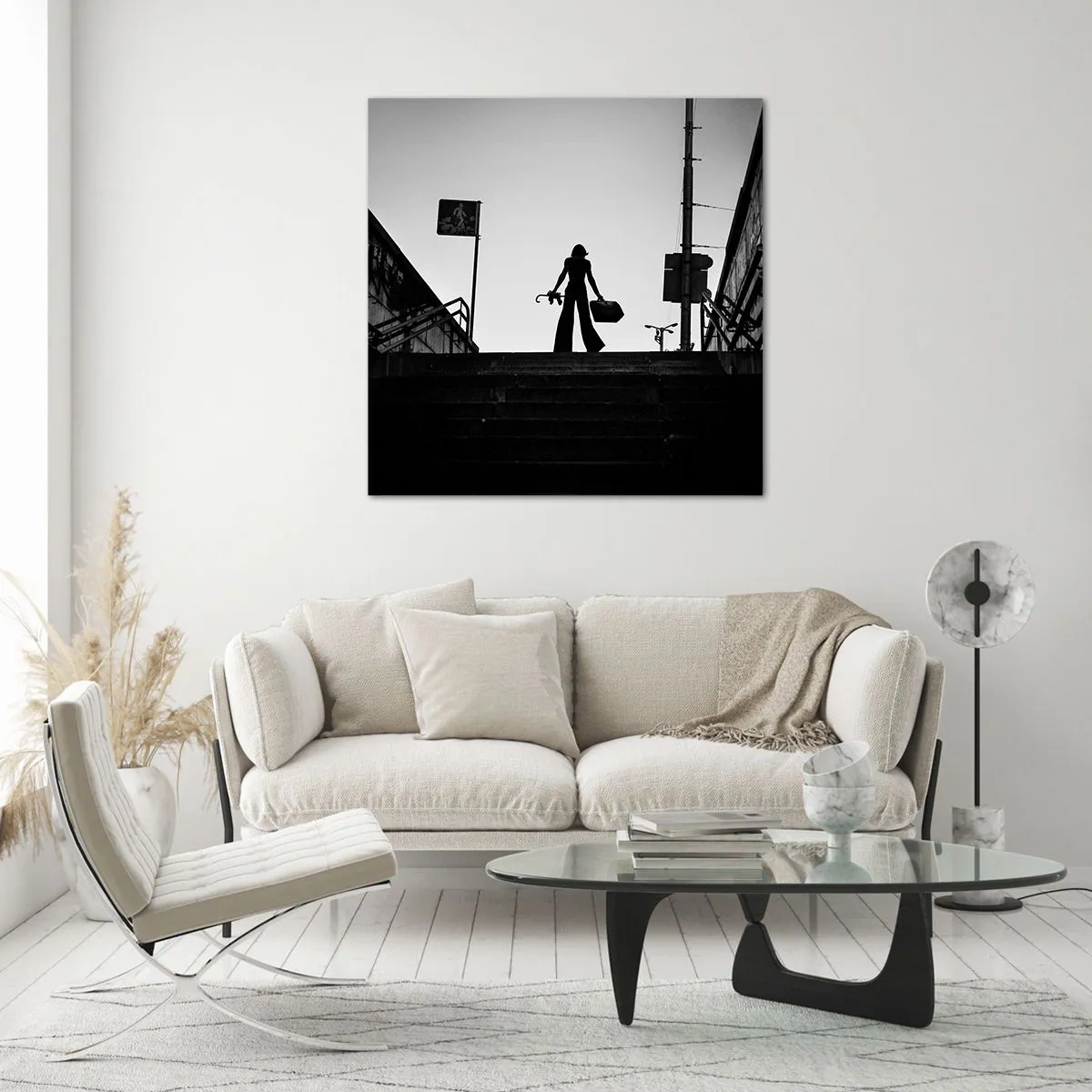 Billede på glas - Vandring i byen - 70x70 cm