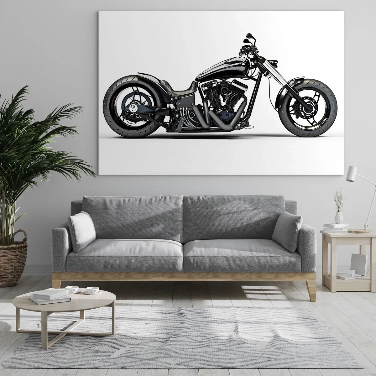 Billede på glas - Sort specialmotorcykel på en hvid baggrund - 70x50cm - For frihedselskere - Moderne vægdekoration til stue og soveværelse ARTTOR