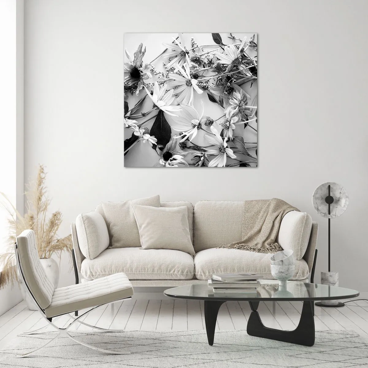 Billede på glas - Blomster uden buket - 50x50 cm