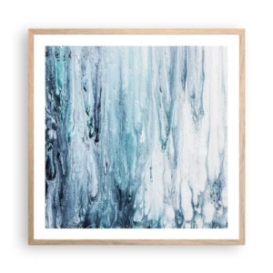 Plakat i ramme af lyst egetræ - Blå istapper - 60x60 cm