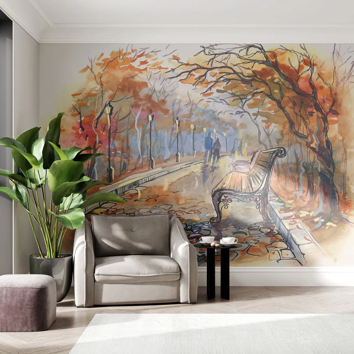 Fototapet Premium Canvas - Gå sammen ind i efteråret - Landskab, Parkere, Efterår - 200x140 cm