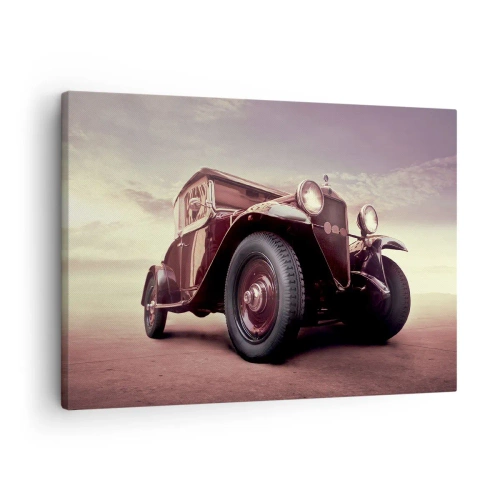 Lærredstryk - Billede på lærred - En veteranbil i klassisk stil mod himlen - 70x50cm - Lad os gå tilbage til de gamle dage.... - Moderne vægdekoration til stue og soveværelse ARTTOR