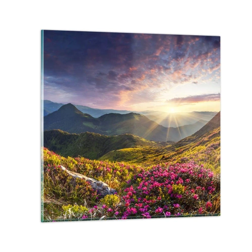 Billede på glas - Friskheden af en morgen i bjergene - 70x70 cm