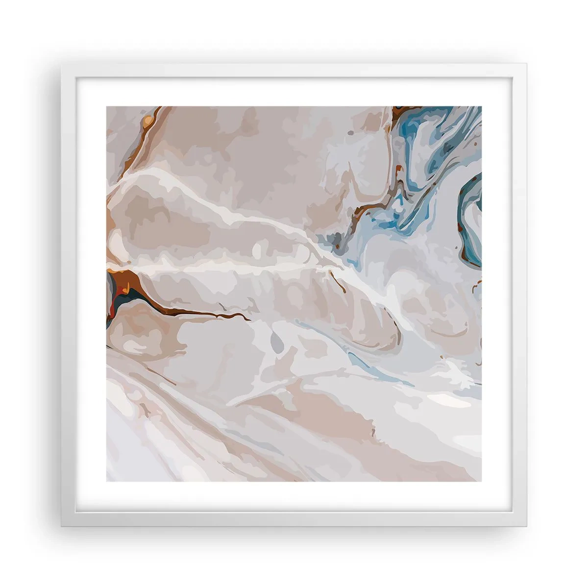 Plakat i hvid ramme - Blå slynger sig under det hvide - 50x50 cm