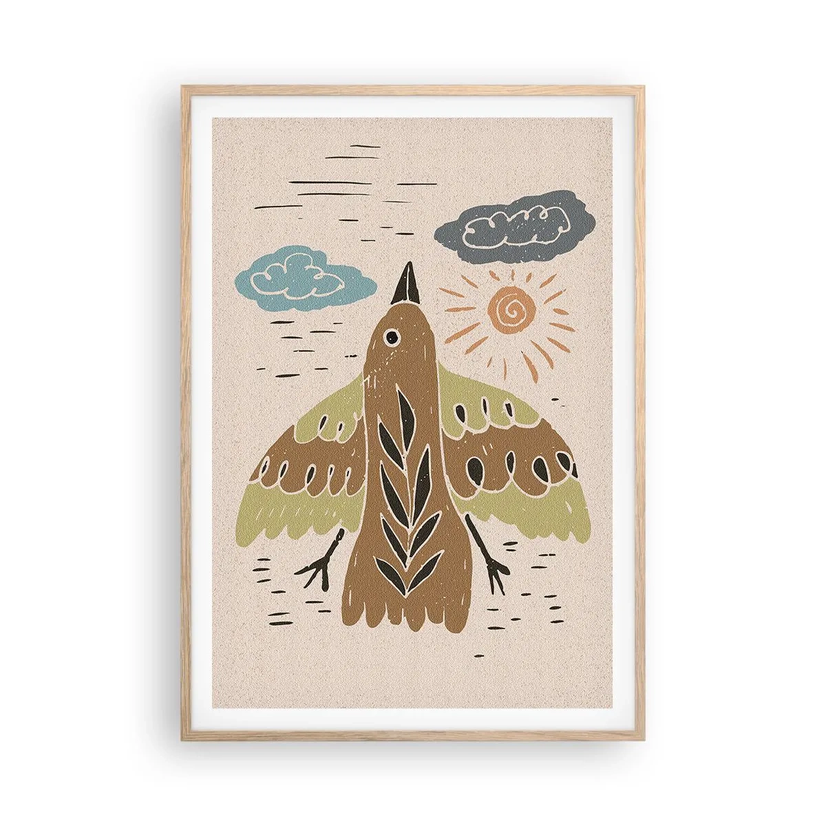 Plakat i ramme af lyst egetræ - Glædelig flugt - 70x100 cm