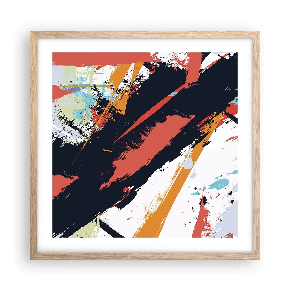 Plakat i ramme af lyst egetræ - Dynamisk sammensætning - 50x50 cm