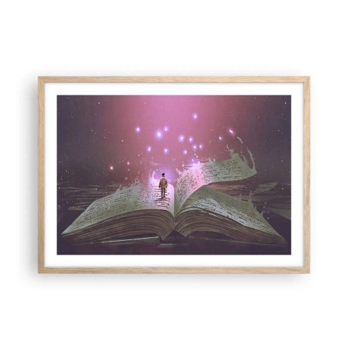 Plakat i ramme af lyst egetræ - En invitation til en anden verden - læs den! - 70x50 cm