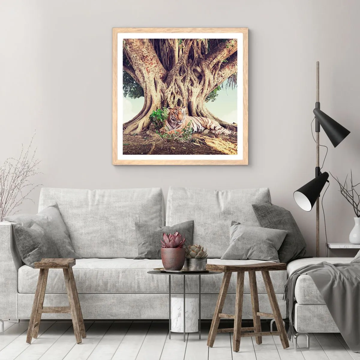 Plakat i ramme af lyst egetræ - Udsigt fra Første Mosebog - 60x60 cm