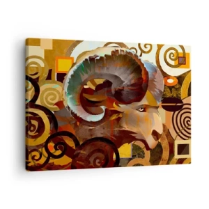 Lærredstryk - Billede på lærred - En symbolsk vædder i en abstrakt komposition - 70x50cm - Magier - religioner - ritualer - Moderne vægdekoration til stue og soveværelse ARTTOR