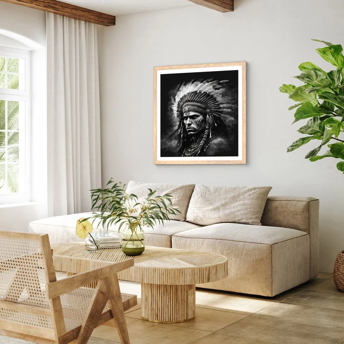 Plakat i ramme af lyst egetræ - Leder og kriger - 40x40 cm