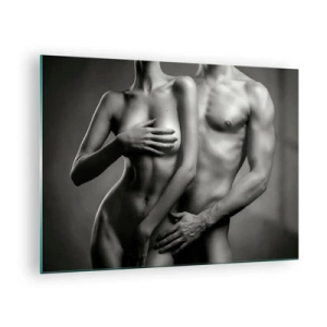 Billede på glas - Sort-hvid komposition med nøgne silhuetter af et par - 70x50cm - Adam og Eva - Moderne vægdekoration til stue og soveværelse ARTTOR