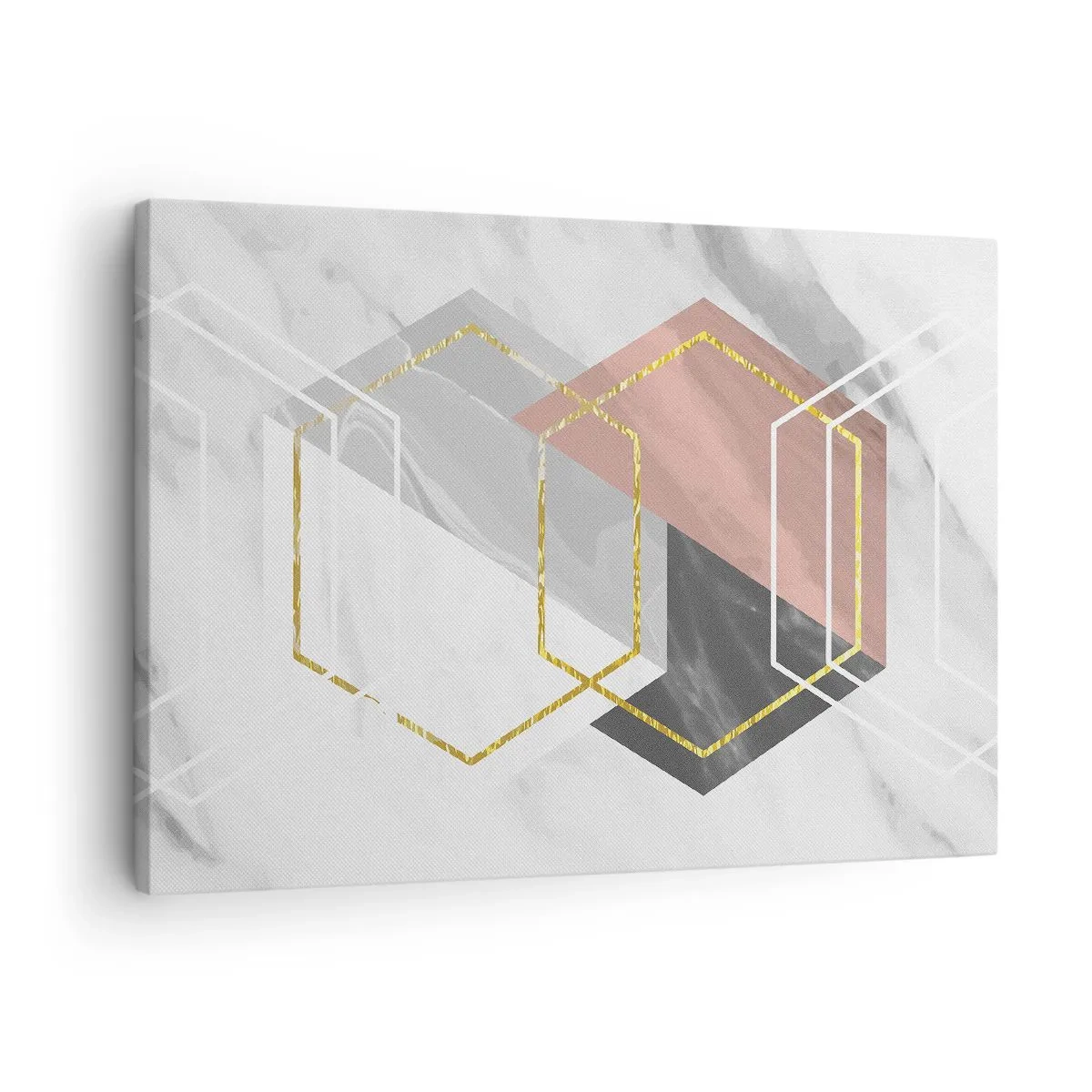 Lærredstryk - Billede på lærred - Geometriske figurer med guld- og marmordetaljer - 70x50cm - Kædesammensætning - Moderne vægdekoration til stue og soveværelse ARTTOR