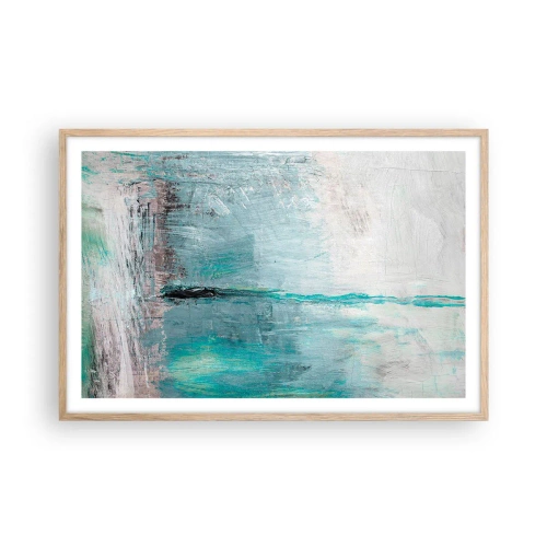 Plakat i ramme af lyst egetræ - Horisontalt med blå farve - 91x61 cm