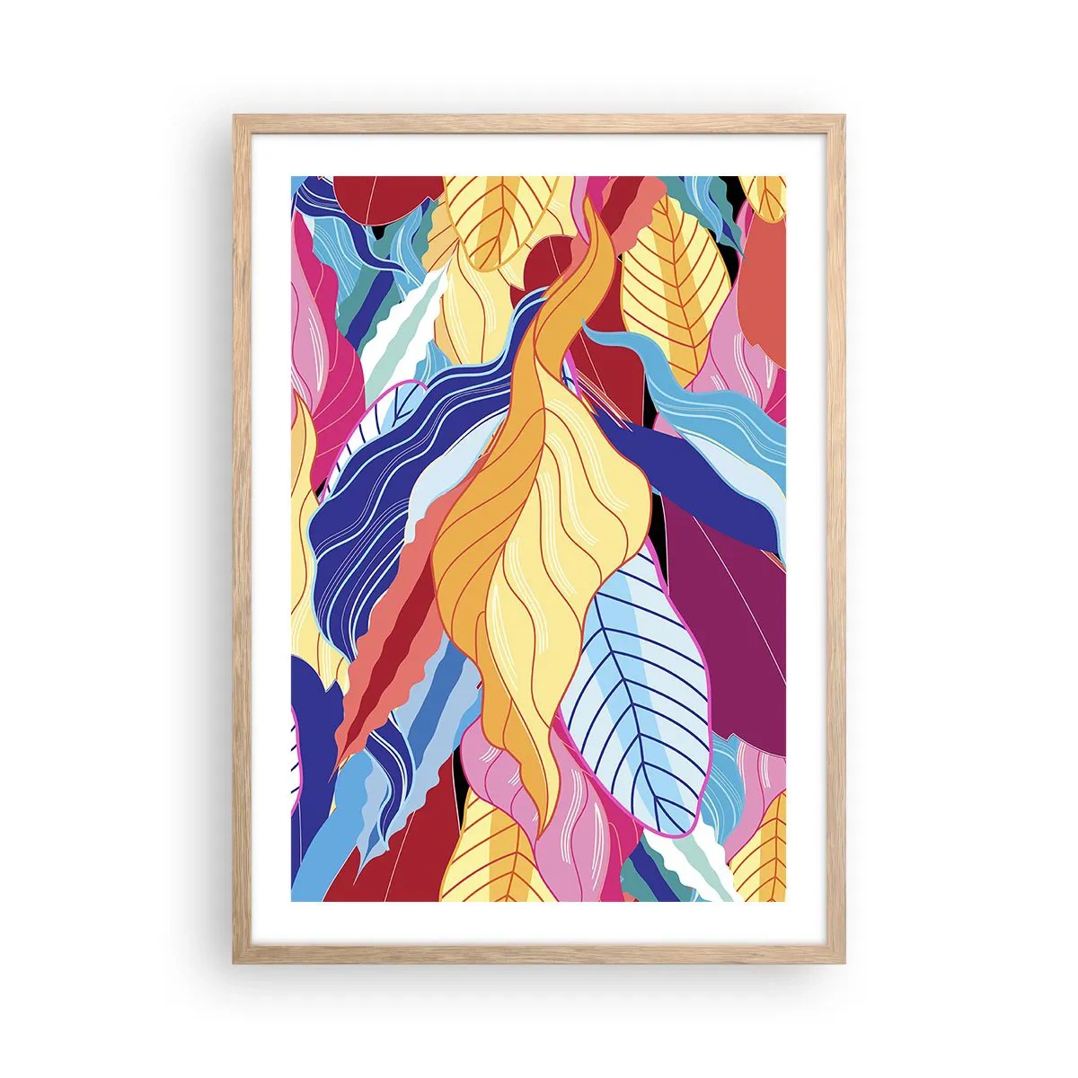 Plakat i ramme af lyst egetræ - Et farverigt rod - 50x70 cm
