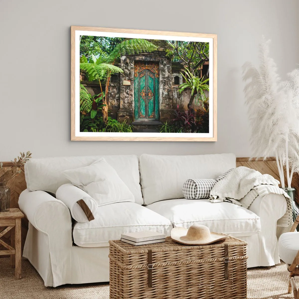 Plakat i ramme af lyst egetræ - En dør til en eksotisk verden - 50x40 cm