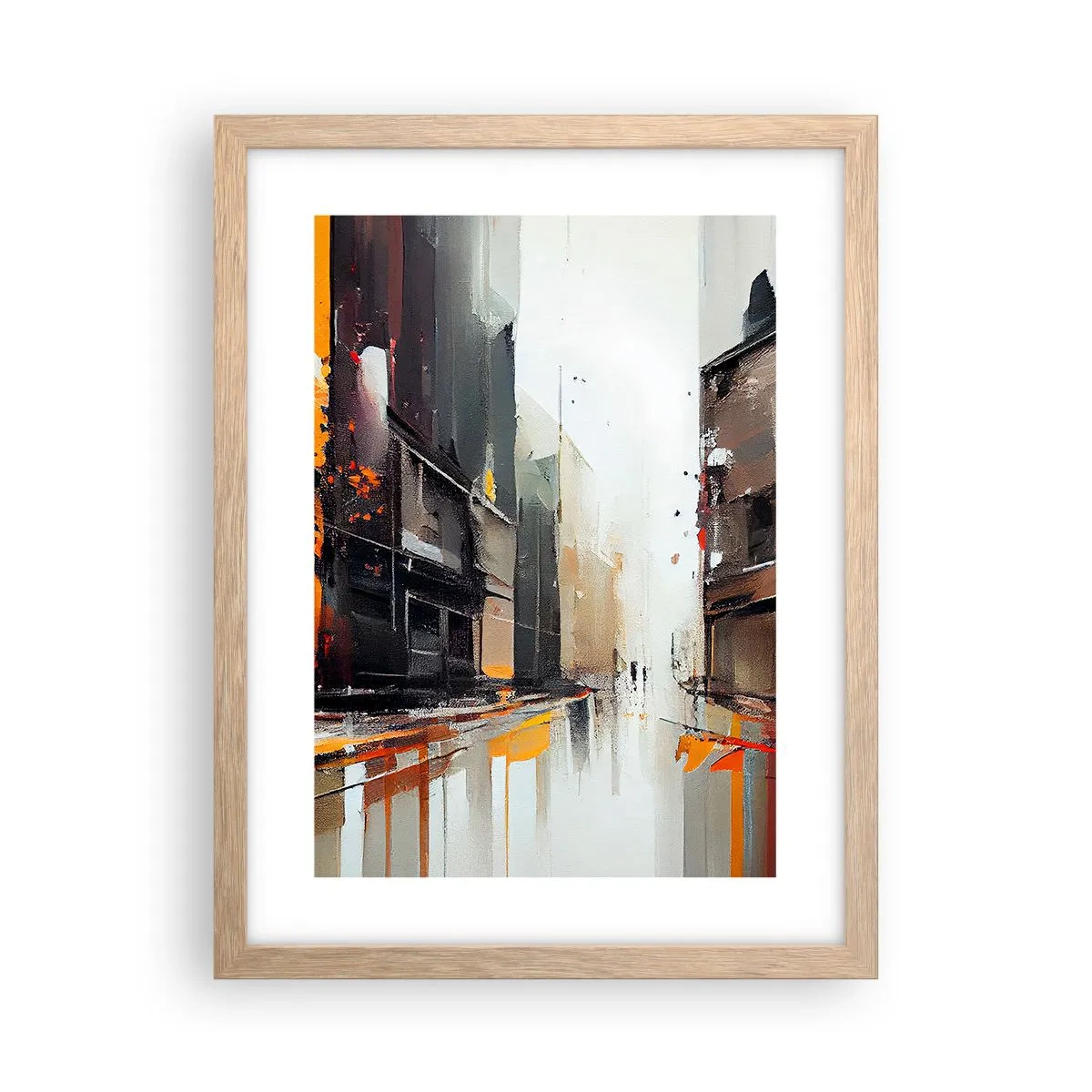 Plakat i ramme af lyst egetræ - Regnfuld dag - 30x40 cm