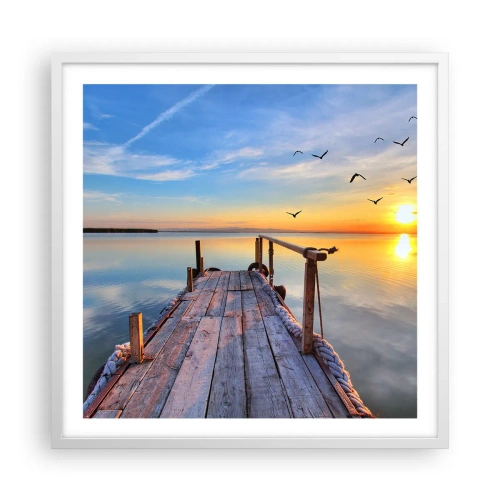 Plakat i hvid ramme - Går fremad mod solen - 60x60 cm