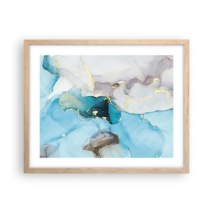 Plakat i ramme af lyst egetræ - En undersøgelse af mødet mellem grå og turkis - 50x40 cm
