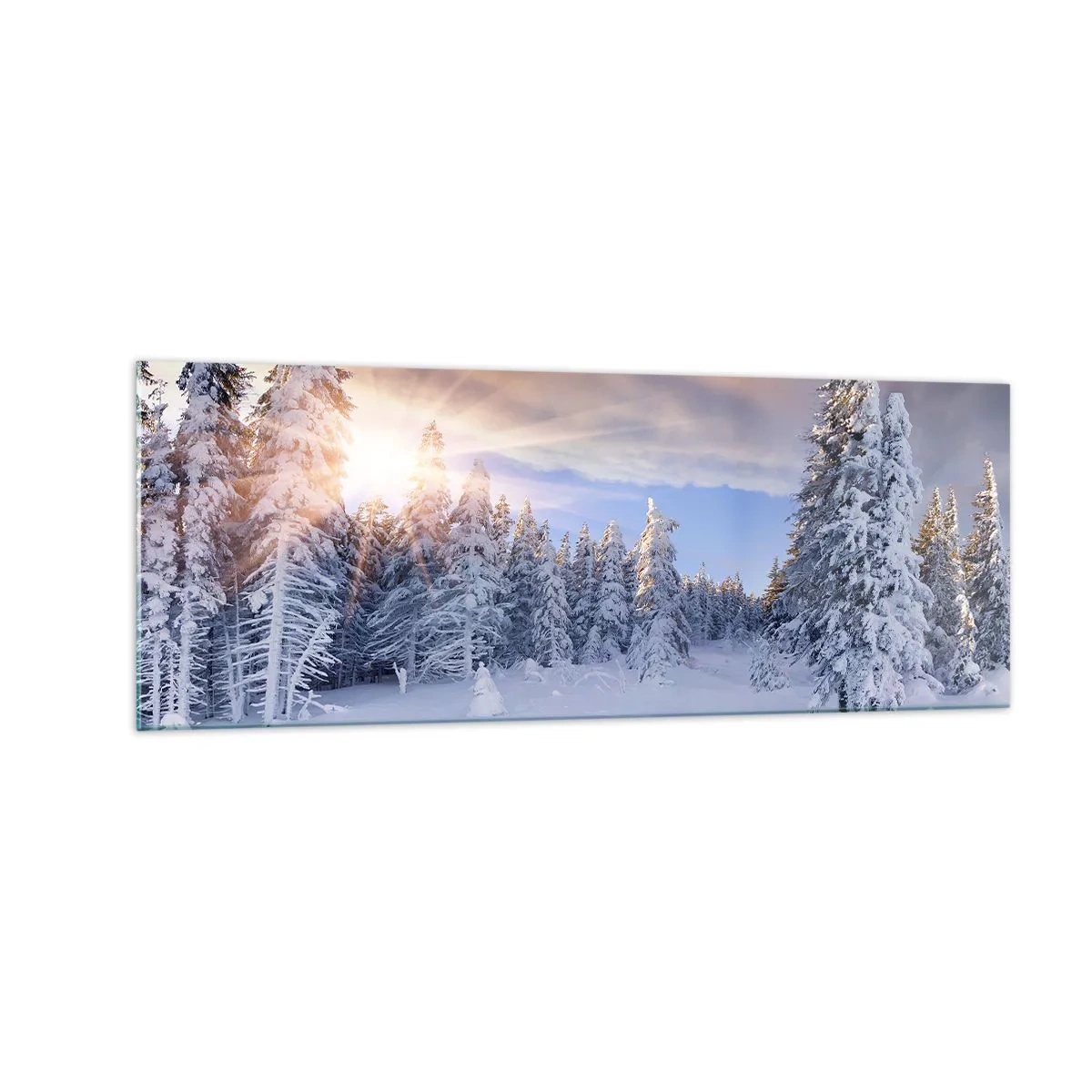 Billede på glas - Et snedækket naturspektakel - 140x50 cm