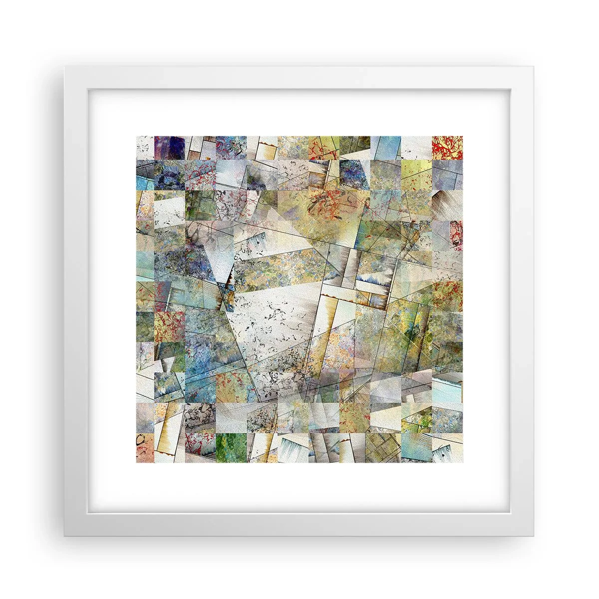 Plakat i hvid ramme - Geometrisk ommøblering - 30x30 cm