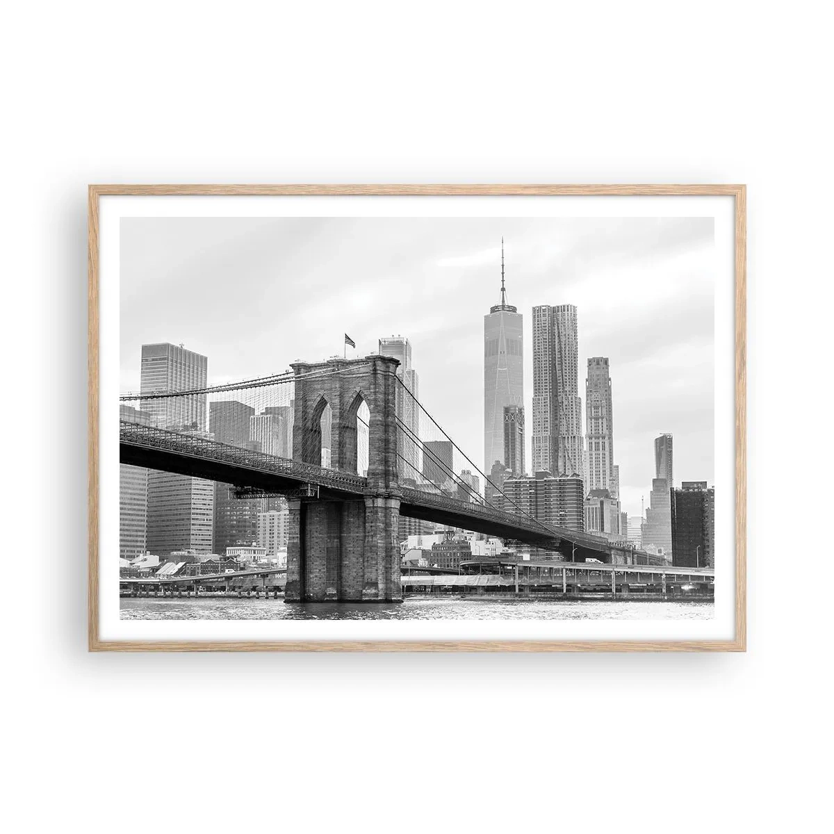 Plakat i ramme af lyst egetræ - New York stemning - 100x70 cm