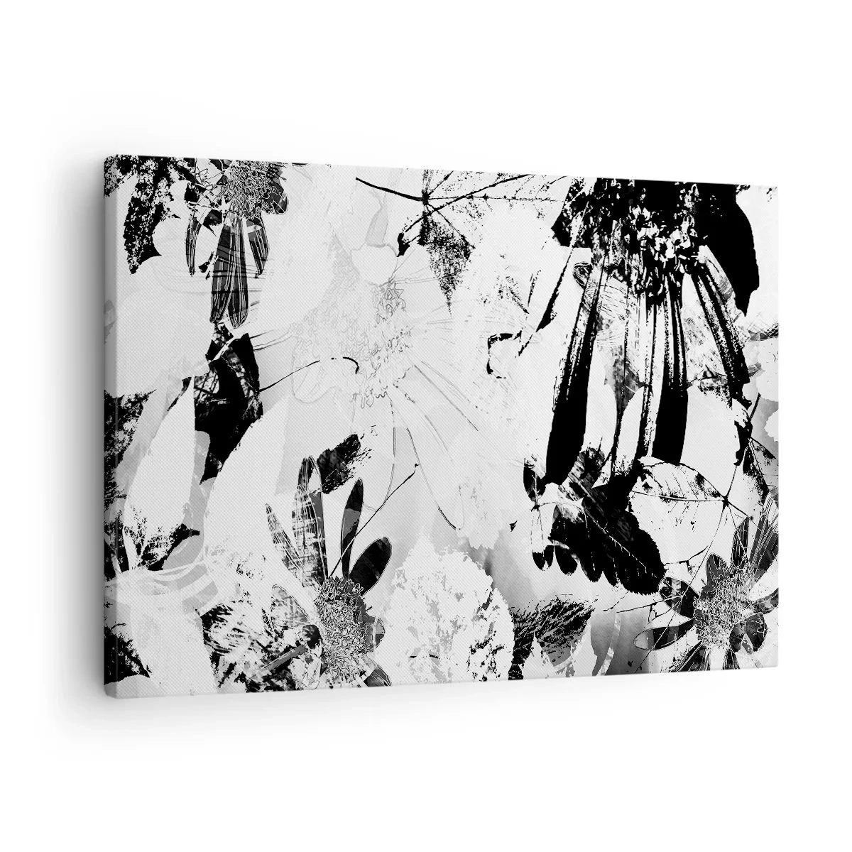 Lærredstryk - Billede på lærred - Sort-hvide abstrakte blomster i minimalistisk stil - 70x50cm - Efterår i det negative - Moderne vægdekoration til stue og soveværelse ARTTOR