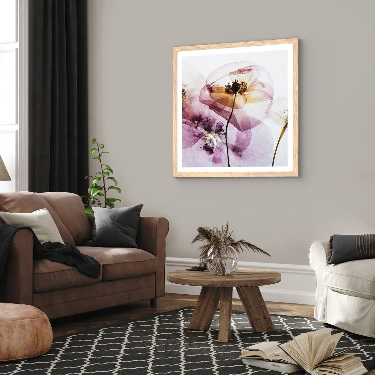 Plakat i ramme af lyst egetræ - Blomsterlegeme dias - 60x60 cm